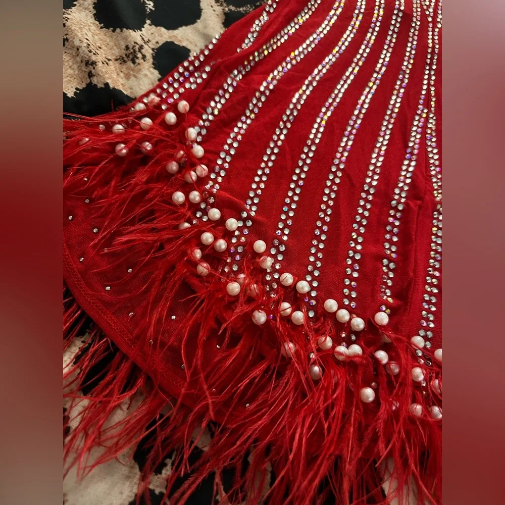 Red Beaded Fringe Party Dress - Picture 4 of 4